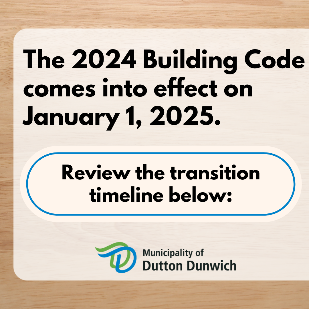 The 2024 Building Code comes into effect on January 1, 2025. Review the transition timeline below: