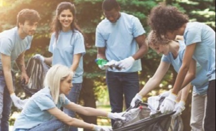 Volunteers picking up litter