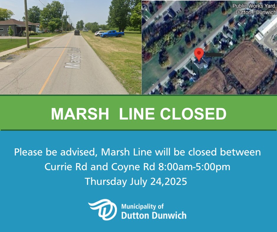 Thursday July 24th, Marsh Line between Currie Road and Coyne Road will be closed for the day. Please find an alternative route.